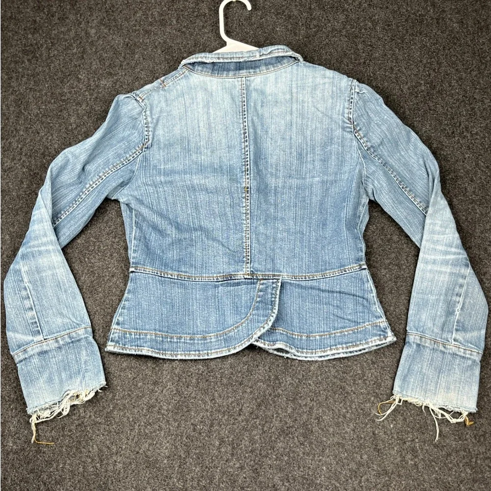 Wax Jean Denim‎ Blazer Jacket Womens M Light Wash Distressed Frayed Hem Y2K